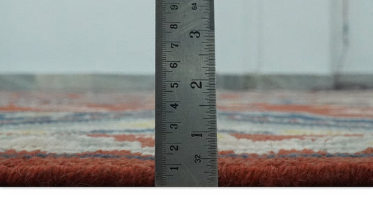 Tribal Pattern Rust, Blue and Silver Hand Knotted 8x10 ft wool Area Rug