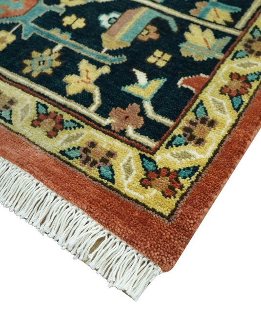 Hand Knotted Traditional Herati Teal, Black, Rust And Gold Wool Rug 8x10 ft Ideal for Living, Bedroom And Dining Rooms | CP2455810