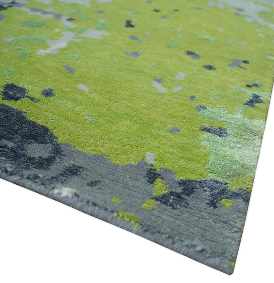 Modern Abstract Green, Ivory, Gray And Charcoal Hand Knotted 8x10 ft Bedroom, Living Room Rug Wool Area Rug