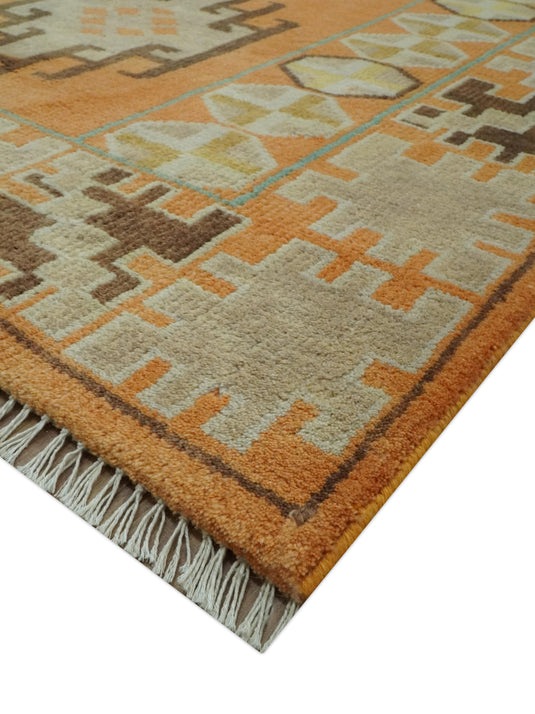 Southwestern Light Orange And Beige Hand knotted Wool Rug 8x10 ft Ideal for Living, Bedroom And Dining Rooms