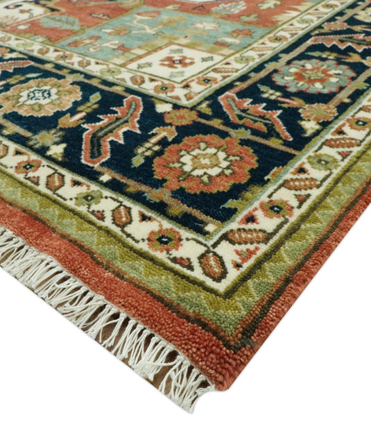 Hand Knotted Rust, Cream, And Black Heriz Serapi Wool Rug 9X12 ft Ideal for Living, Bedroom And Dining Rooms | CP2445912