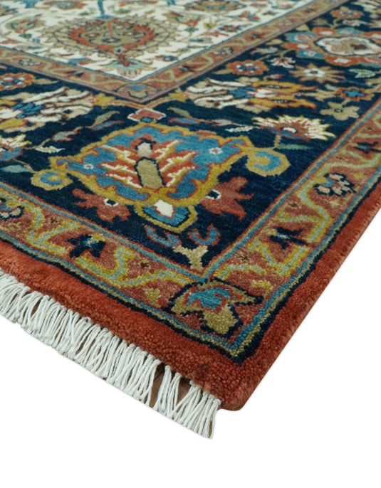 Hand Knotted Black, Rust, Ivory, Gold And Blue Heriz Serapi Wool Rug 8x10 ft Ideal for Living, Bedroom And Dining Rooms | CP2444810