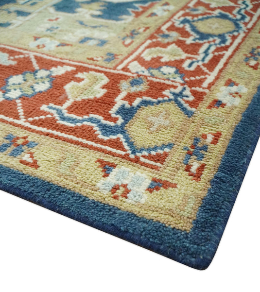 Traditional Pattern Blue, Ivory, Red and Beige Hand Knotted 8x10 ft wool Area Rug