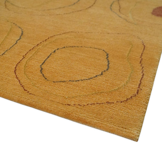 Contemporary geometrical Hand knotted Mustard and Rust 5x8 ft Bedroom, Living Room Rug Wool and Viscose Area Rug