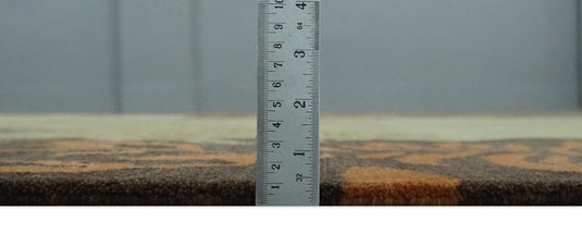 Traditional Leaf Block Print Design Brown, Green, Rust and Olive Handloomed 5x8 ft Bedroom, Living Room Rug Wool Area Rug