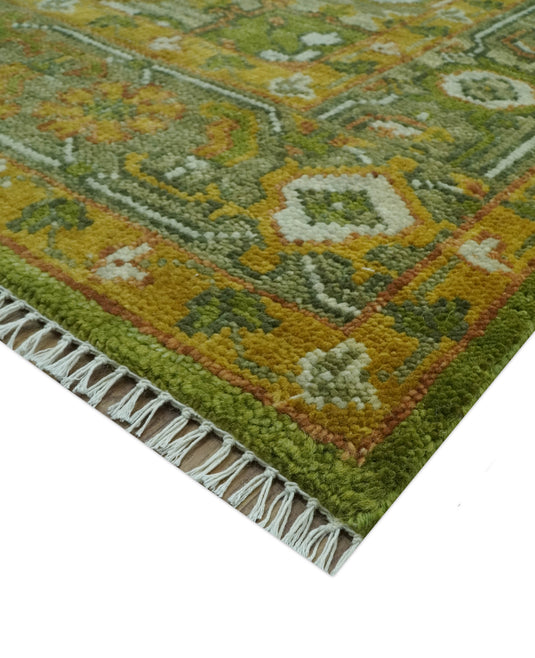 Custom Made Green, Gold And Silver Hand Knotted Traditional Heriz Wool Area Rug