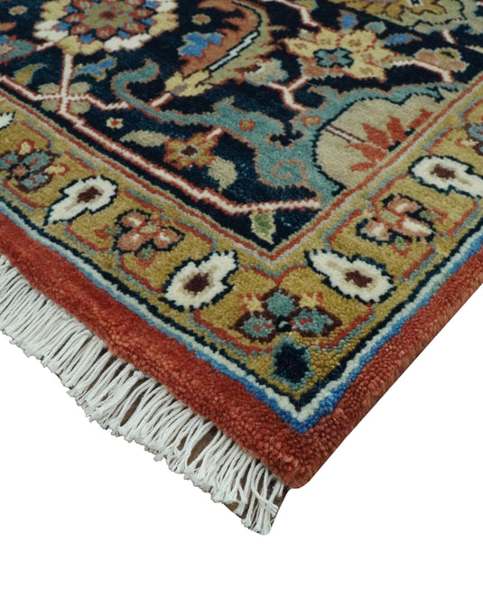 Hand Knotted Traditional Antique Herati Rust, Black, Teal And Olive Wool Rug 8x10 ft Ideal for Living, Bedroom And Dining Rooms | CP2454810