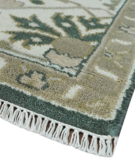 Hand Knotted Oriental Oushak Rug Green, Ivory and Olive Multi Size Ideal for Living, Bedroom, and Dining Room