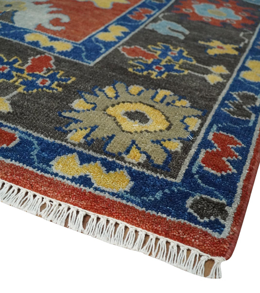 Hand Knotted Traditional Oushak Colorful Rug Rust, Blue and Charcoal 8x10 ft Ideal for Living, Bedroom, and Dining Rooms | CP1903810S