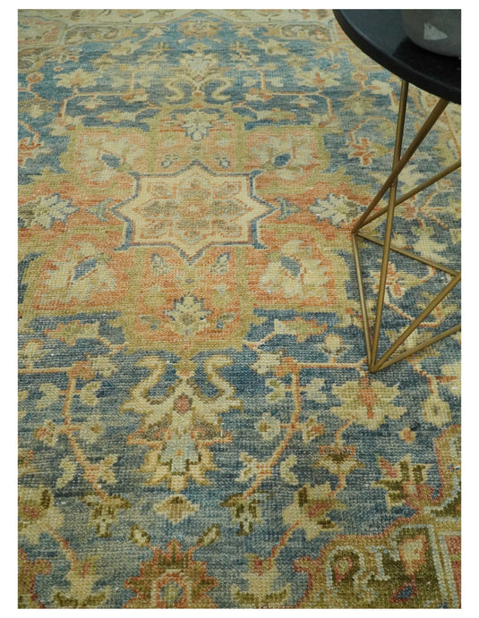 Traditional Vintage Hand Knotted Beige, Gray and Rust 8x10 ft Bedroom, Living Room Rug, Wool Area Rug