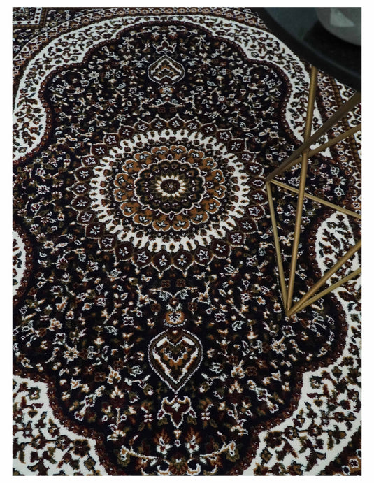Traditional Antique Floral Brown, Ivory And Beige Hand Woven 5x7 ft Bedroom, Living Room Rug Wool Area Rug