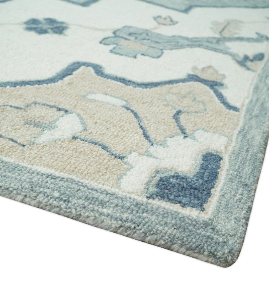 Traditional Medallion Gray And Ivory Hand Tufted Wool Area Rug- (FC)