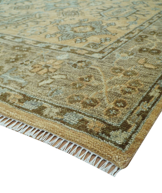 Custom Made Traditional Trible Camel And Gray Hand Knotted Wool Area Rug