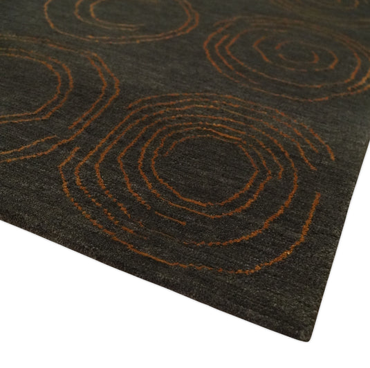 Modern geometrical Hand knotted Charcoal and Brown 5x8 ft Bedroom, Living Room Rug Wool and Art silk Area Rug