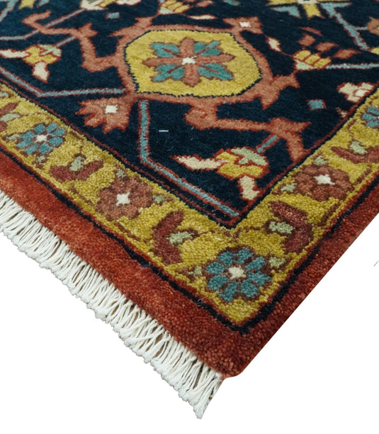 Hand Knotted Traditional Central Medallion Red, Aqua, brown, Black And Olive Wool Rug 9x12 ft Ideal for Living, Bedroom And Dining Rooms | CP986912