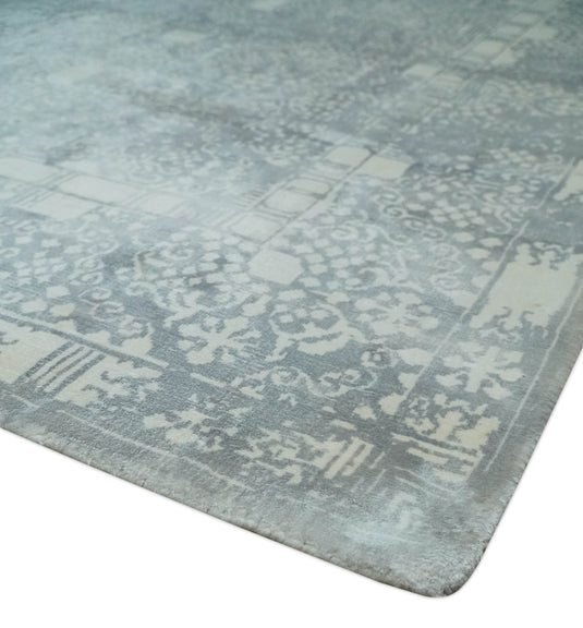 Traditional Gray And Ivory Handloom 5.5x8 ft Bedroom, Living Room Rug Wool And Viscose Area Rug