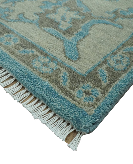 Traditional Oushak Teal, Gray And Charcoal Hand Knotted Wool Rug 8x10 ft Ideal for Living, Bedroom And Dining Rooms