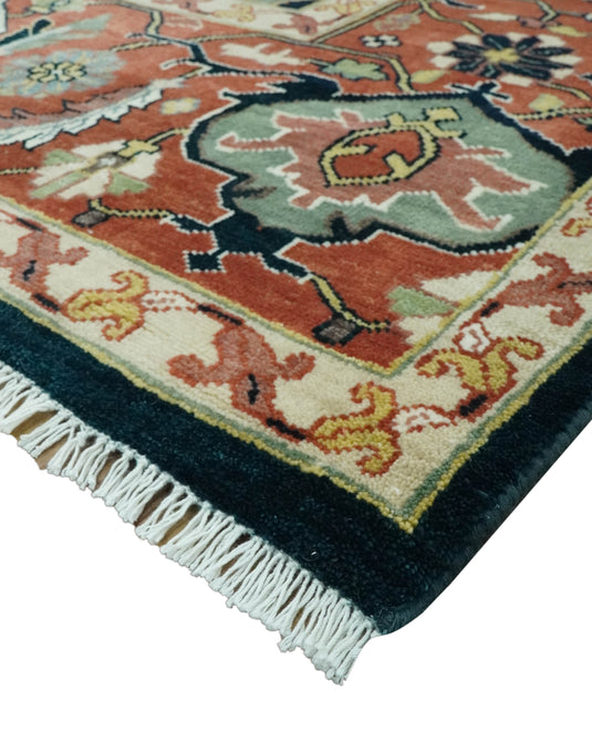 Hand Knotted Rust, Ivory And Black Herati Wool Rug 9x12 ft Ideal for Living, Bedroom And Dining Rooms | CP2470912