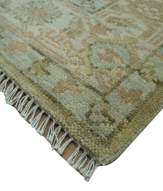 Custom Made Hand Knotted Olive And Beige Traditional Design Wool Rug Wool Area Rug