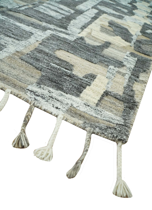 Modern Abstract Brown, Ivory, Beige and Charcoal Hand Knotted 5x8 ft Bedroom, Living Room Rug Wool Area Rug