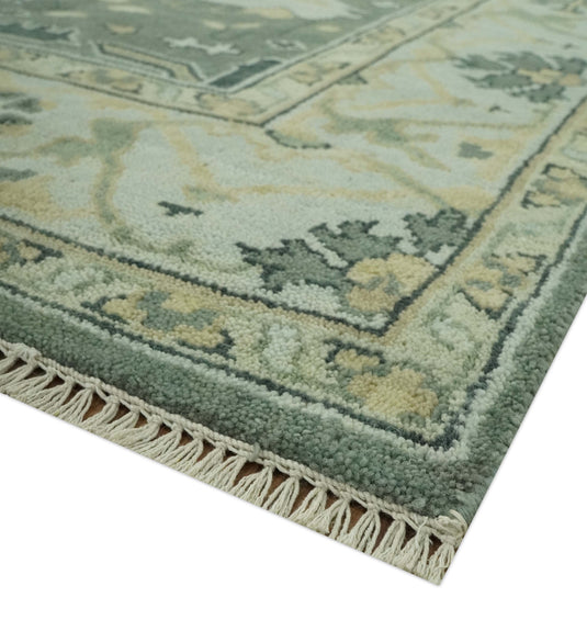 Hand Knotted Oriental Oushak Sage Green, Ivory And Beige Rug 6x9 ft Ideal for Living, Bedroom And Dining Rooms | CP38181
