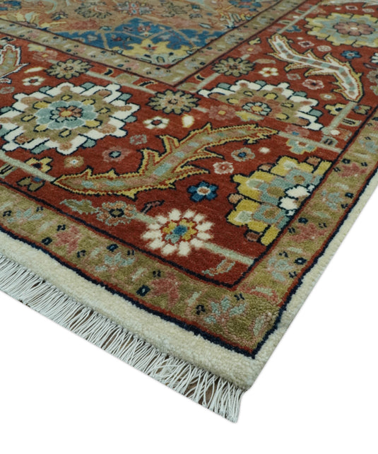 Hand Knotted Traditional Herati Ivory, Rust, Blue And Gold Wool Rug 8x10 ft Ideal for Living, Bedroom And Dining Rooms | CP2427810