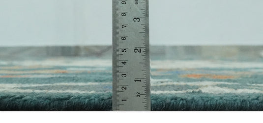 Central Medallion Teal, Beige, Olive And Blue Hand Knotted 8x10 ft wool Area Rug