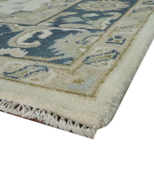 Custom Made Hand Knotted Ivory,Charcoal and Olive Oriental Oushak Rug Wool Area Rug