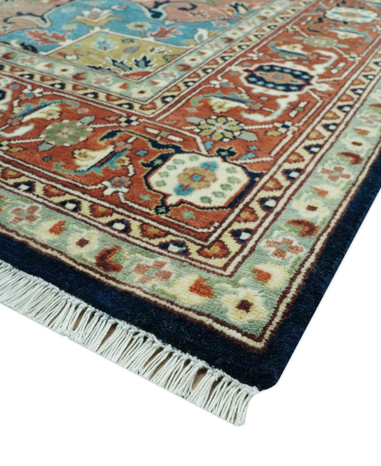 Hand Knotted Traditional Brown, Black, Blue And Olive Wool Rug 8x10 ft Ideal for Living, Bedroom And Dining Rooms | CP2443810