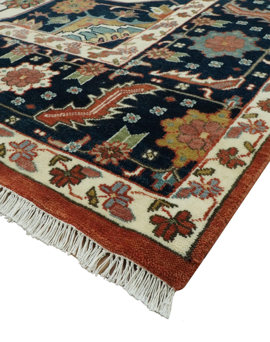 Hand Knotted Black, Ivory, Olive And Rust Traditional Wool Rug 9x12 ft Ideal for Living, Bedroom And Dining Rooms | CP2473912