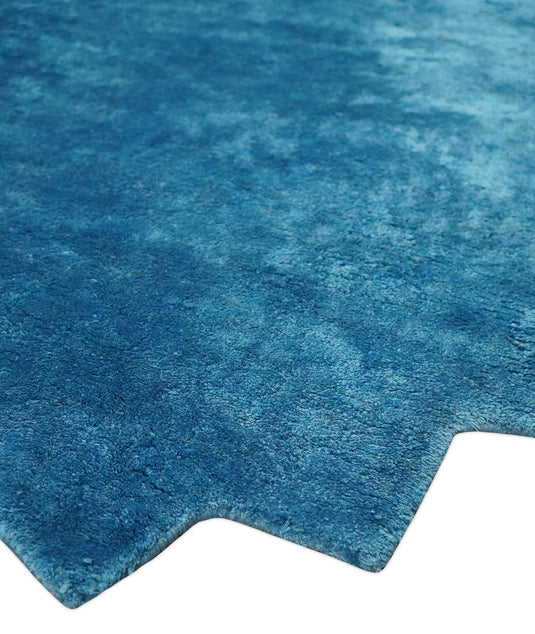 Modern Solid Blue Reflections Hand Tufted 4x4R ft Bedroom, Living Room Rug Art Silk Area Rug