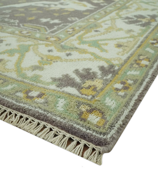 Hand Knotted Oriental Oushak Brown, Beige And Ivory Rug 6x9 ft Ideal for Living, Bedroom And Dining Rooms | CP36942