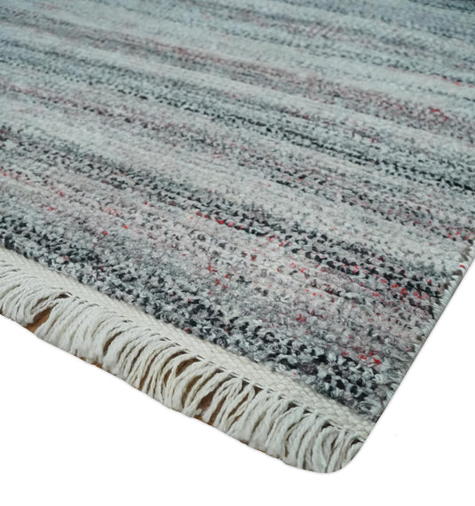 Modern Abstract Gray, Silver And Charcoal Durrie 5x8 ft Bedroom, Living Room Rug Pet Yarn Area Rug