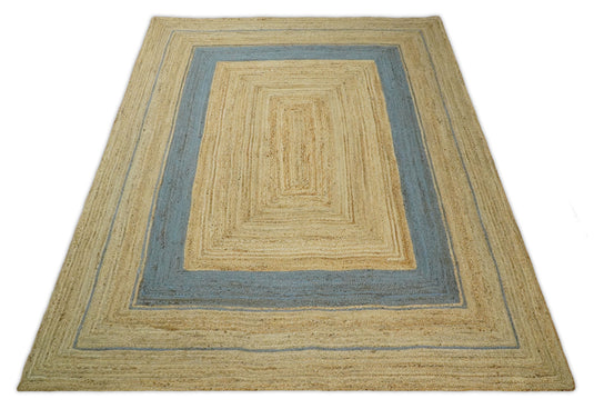 Available in USA Hand-Woven Brown and Blue 100% Natural Bedroom, Living Room Rug, kids Room Natural Jute Area Rug -AAJR2- (FC)