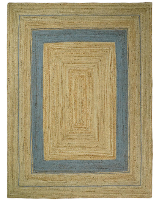 Available in USA Hand-Woven Brown and Blue 100% Natural Bedroom, Living Room Rug, kids Room Natural Jute Area Rug -AAJR2- (FC)