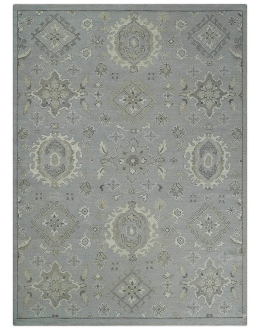 Turkish Antique Silver, Brown And Beige Hand Knotted 8x11 ft Bedroom, Living Room Rug Wool Area Rug