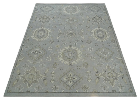 Turkish Antique Silver, Brown And Beige Hand Knotted 8x11 ft Bedroom, Living Room Rug Wool Area Rug