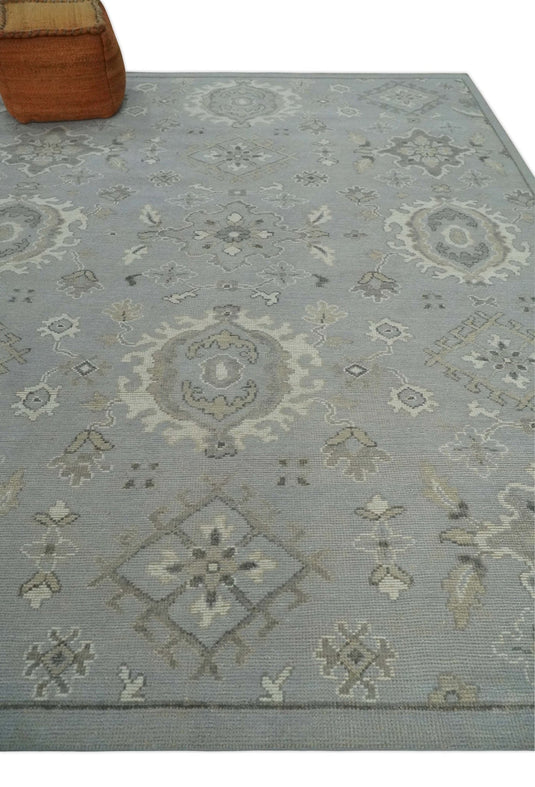 Turkish Antique Silver, Brown And Beige Hand Knotted 8x11 ft Bedroom, Living Room Rug Wool Area Rug