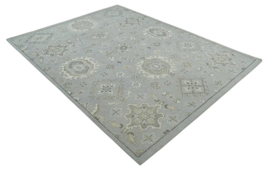 Turkish Antique Silver, Brown And Beige Hand Knotted 8x11 ft Bedroom, Living Room Rug Wool Area Rug