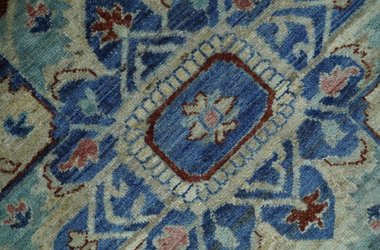 Antique Heriz Serapi Blue, Rust And Ivory Hand Knotted 8x10 ft Bedroom, Living Room Rug Wool Area Rug