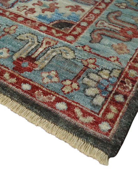 Heriz Serapi Rust, Blue And Ivory Hand Knotted 8x10 ft Bedroom, Living Room Rug Wool Area Rug