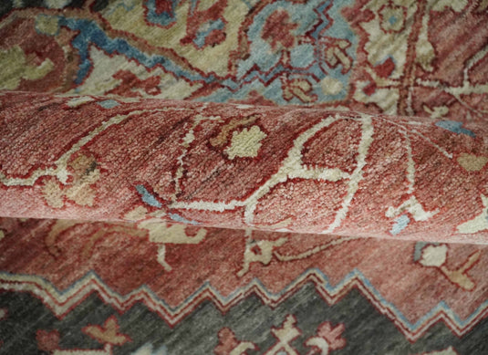 Heriz Serapi Rust, Blue And Ivory Hand Knotted 8x10 ft Bedroom, Living Room Rug Wool Area Rug