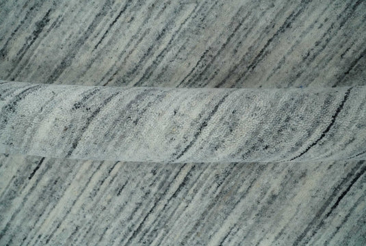 Ivory, Charcoal, Silver Modern Handloom 8x10 ft Bedroom, Living Room Rug Wool Area Rug