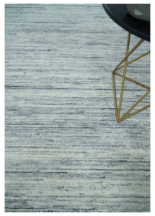 Ivory, Charcoal, Silver Modern Handloom 8x10 ft Bedroom, Living Room Rug Wool Area Rug