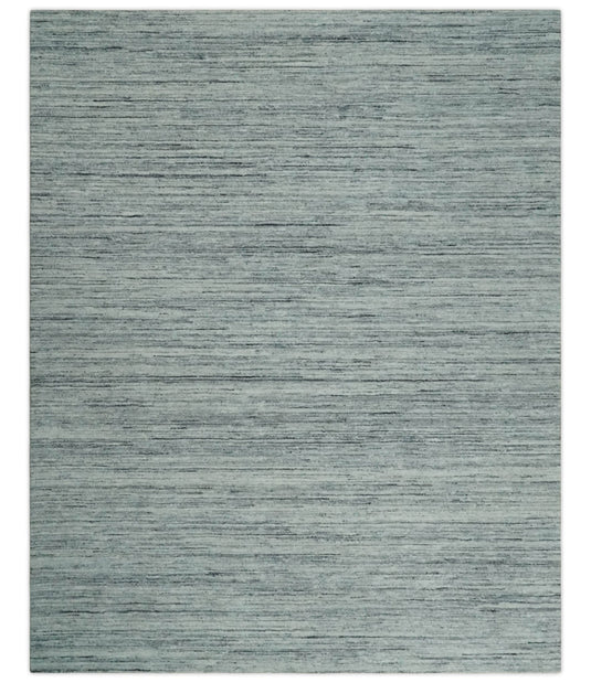 Ivory, Charcoal, Silver Modern Handloom 8x10 ft Bedroom, Living Room Rug Wool Area Rug