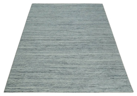 Ivory, Charcoal, Silver Modern Handloom 8x10 ft Bedroom, Living Room Rug Wool Area Rug