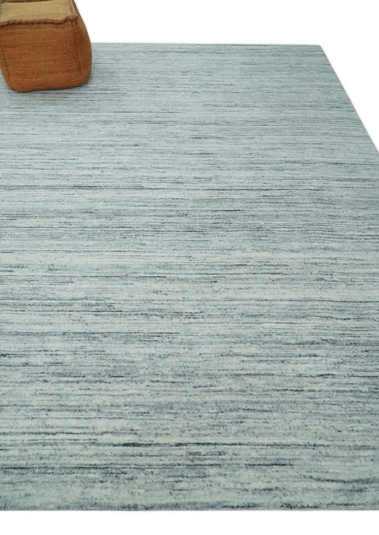 Ivory, Charcoal, Silver Modern Handloom 8x10 ft Bedroom, Living Room Rug Wool Area Rug