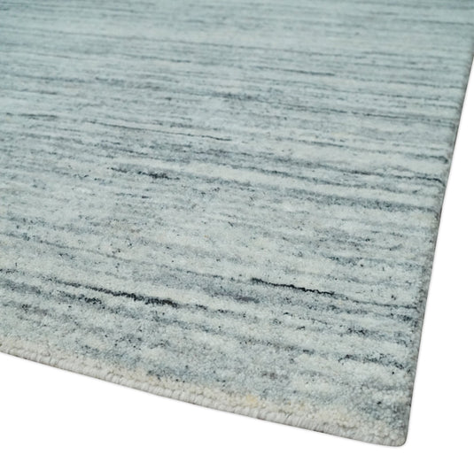 Ivory, Charcoal, Silver Modern Handloom 8x10 ft Bedroom, Living Room Rug Wool Area Rug