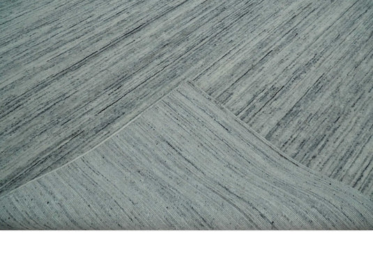 Ivory, Charcoal, Silver Modern Handloom 8x10 ft Bedroom, Living Room Rug Wool Area Rug