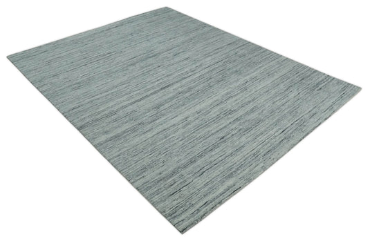 Ivory, Charcoal, Silver Modern Handloom 8x10 ft Bedroom, Living Room Rug Wool Area Rug